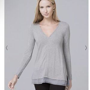 White House black market grey chain detail V neck top